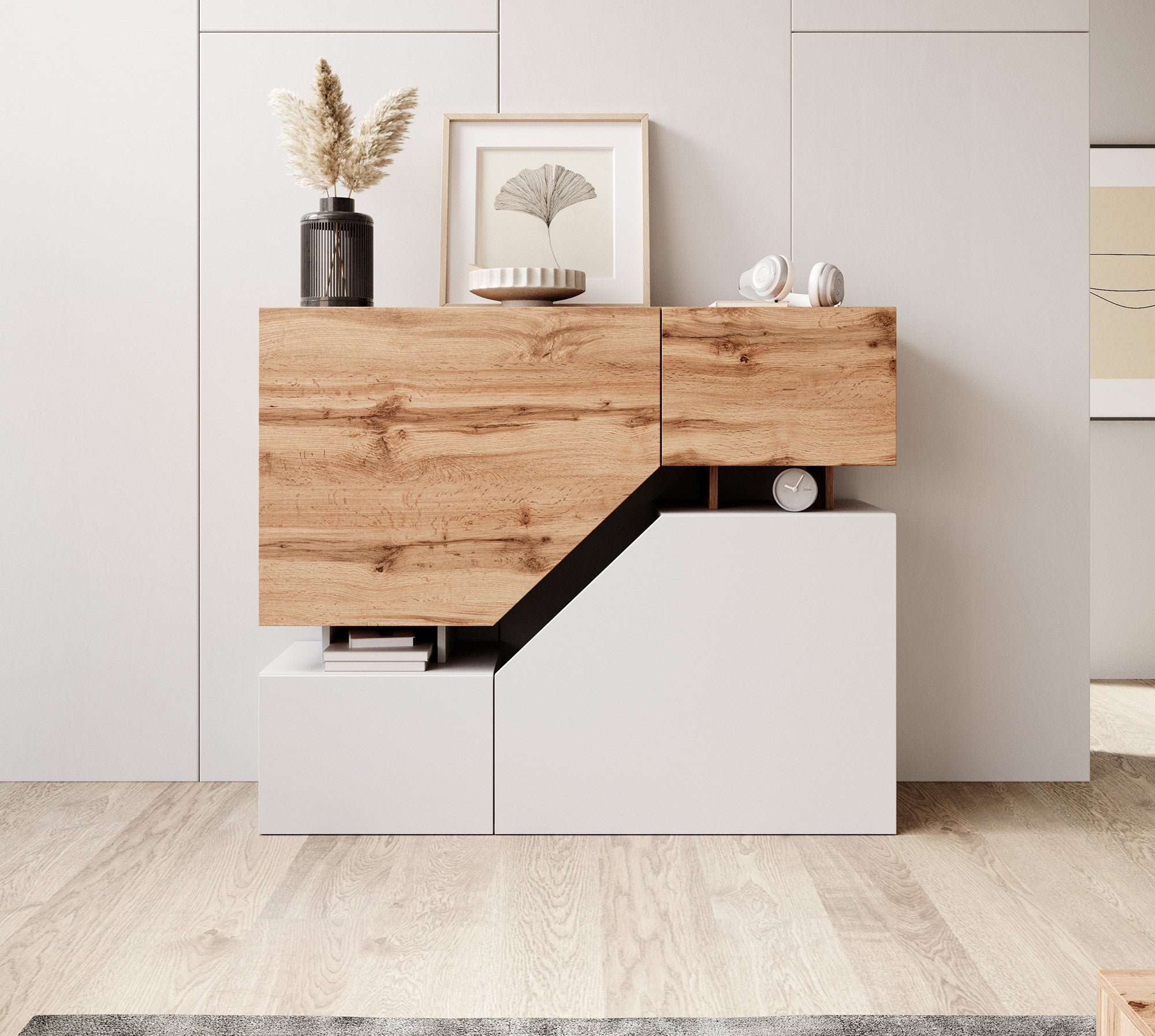 Meubella - Dressoir Canberra - Eiken - Wit - 120 cm