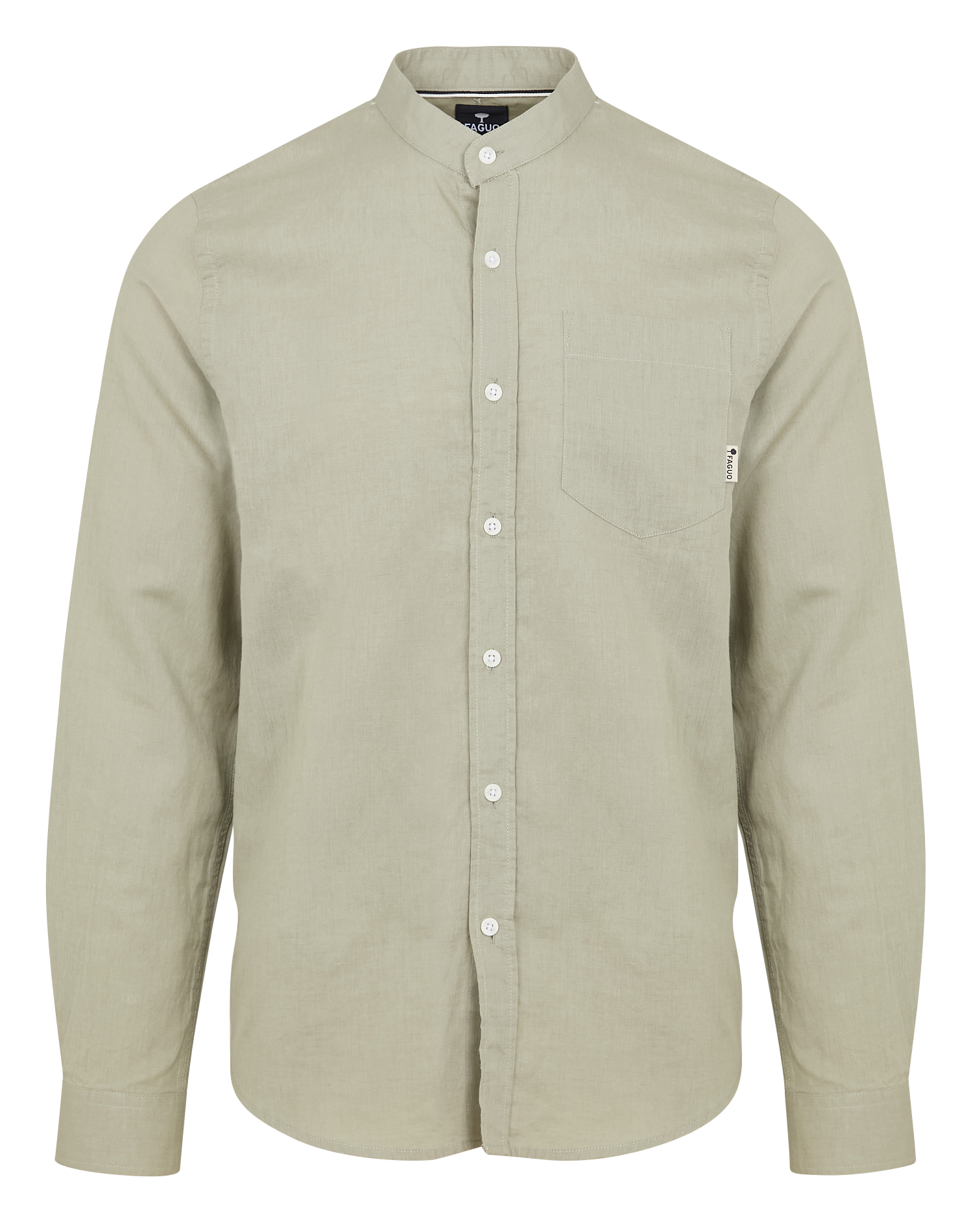 CHIAVARI - Chemise col mao en toile de lin et coton | Vert