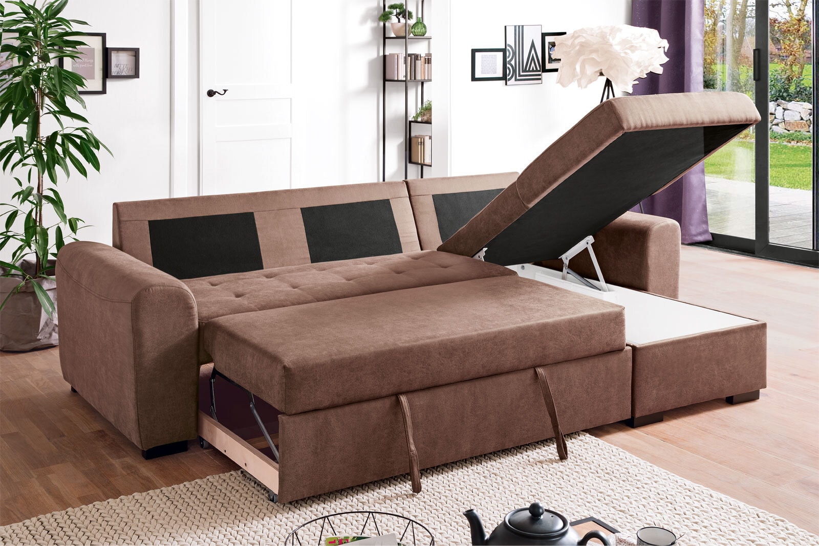 Ecksofa Holly Stoffbezug Dunkelbraun ca. 243 x 155 cm