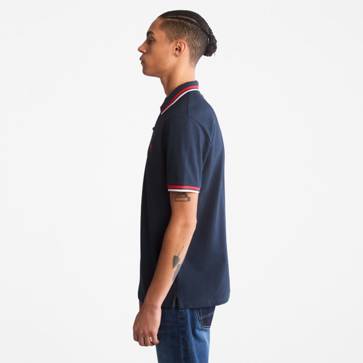 Camisa polo Millers River Tipped para homem, na cor azul marinho.