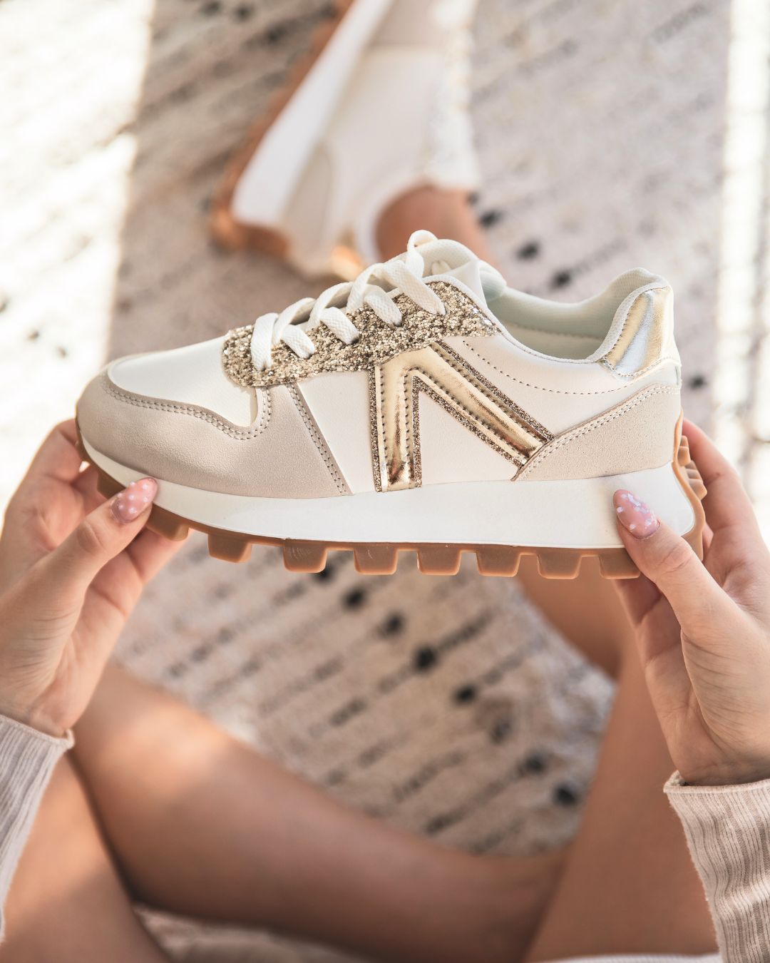 Basket femme beige à lacets - Edna