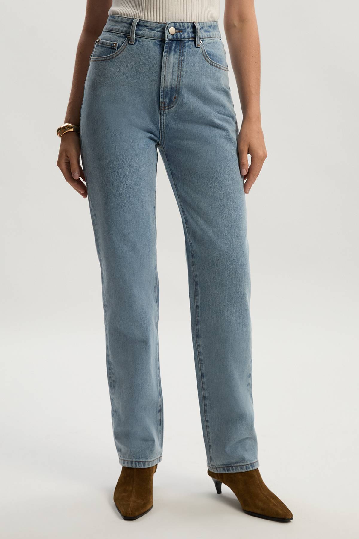 KarenMillen Jean Droit Taille Haute en Denim Rigide