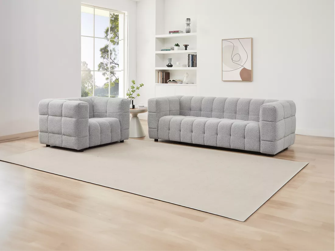 Fauteuil en tissu bouclette gris clair LERICI de Pascal Morabito