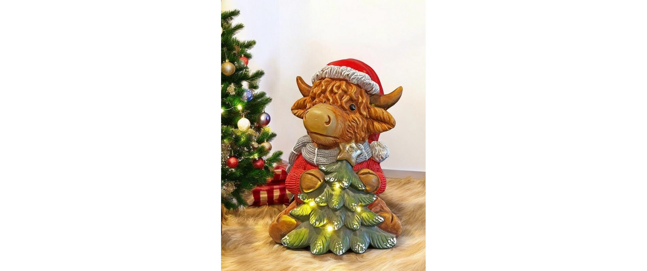 LED Hochlandrind sitzend 26 cm x 26 cm x 36 cmLED-Figur