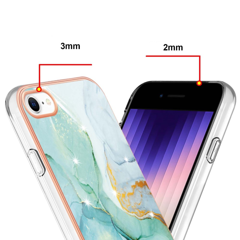 iPhone SE (2022/2020) / 8 / 7 / 6S Gummi Case Hülle Galvanisierter Rahmen Marble Marmor Design - Türkis / Roségold