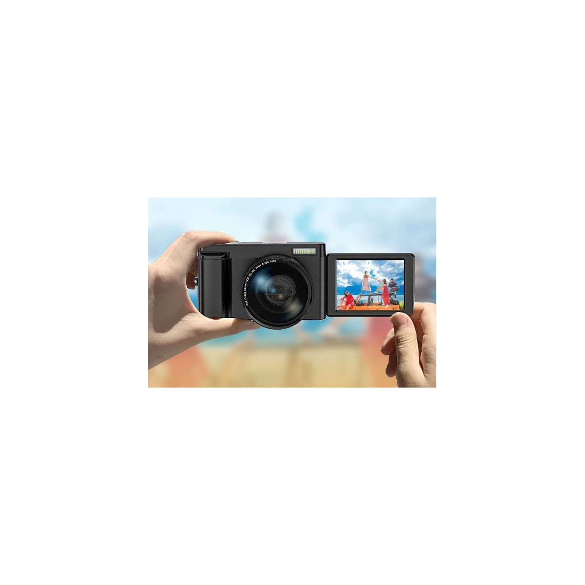 Digitalkamera 48 MP, 1080p HD, 16x zoom, flip-skjerm Svart