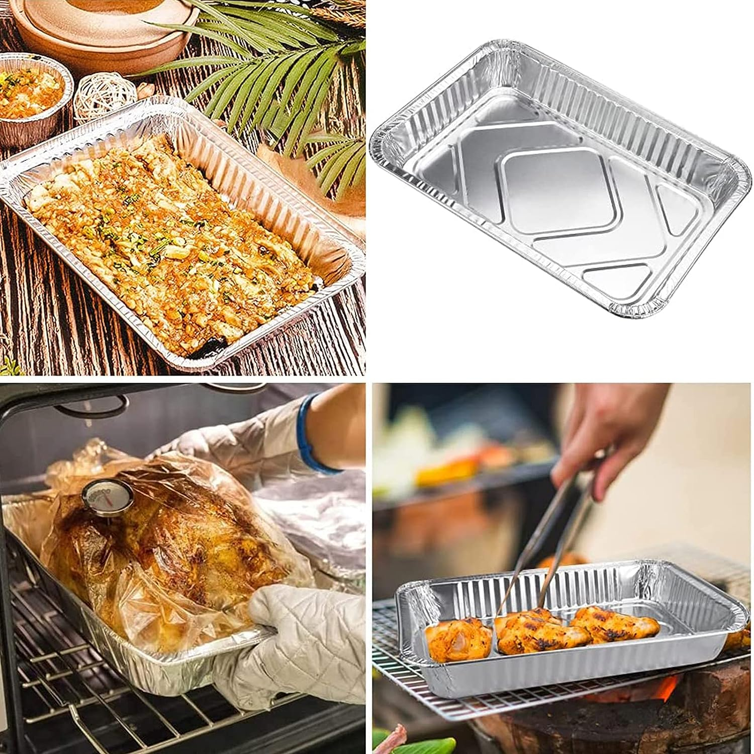 (5er Set) 1350ml Aluminium BBQ Grill Schale Einweg Tropfschale Backofen Auflauf Form Take-Away Behälter - Silber