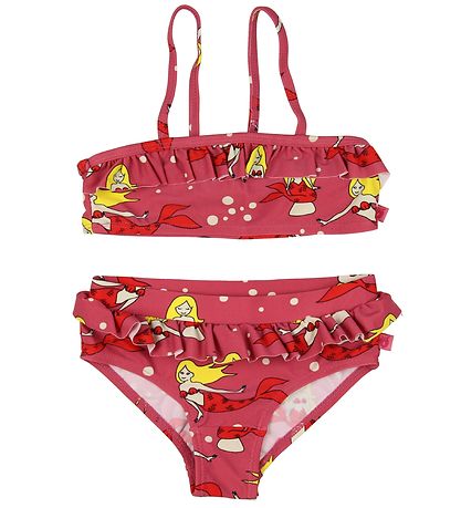 Sm?folk Bikini - UV50+ - MørkRosa m. Fl?ser/Havfrue