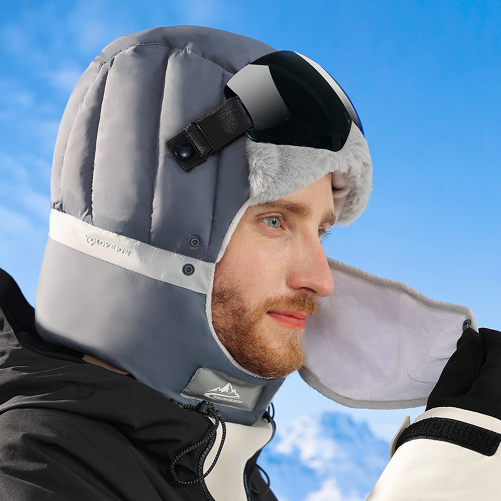 Gefütterte Ski Sturmhaube Winter Mütze inkl. Abnehmbarer Skibrille - Schwarz
