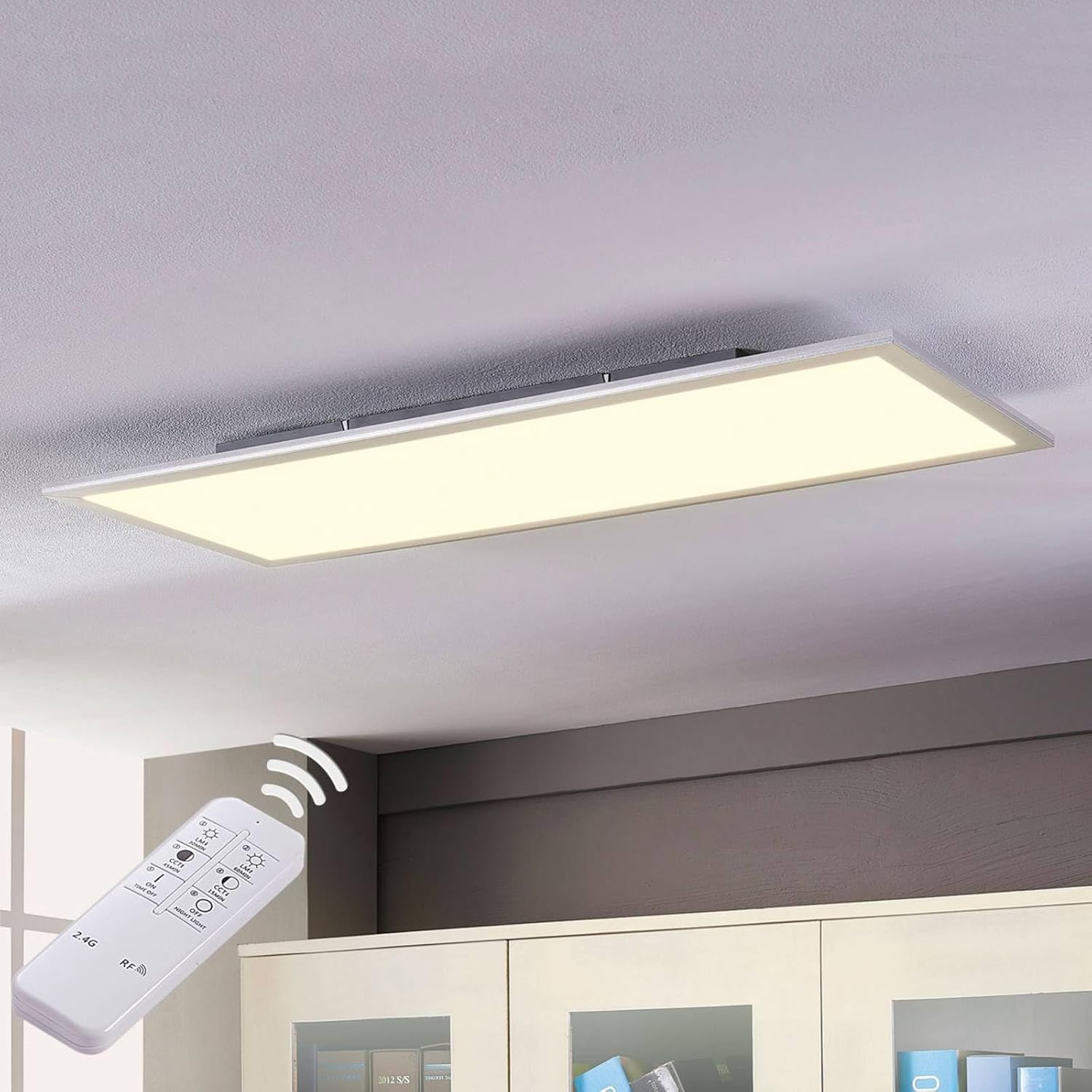 Lindby LED Panel Livel dimmbar mit Leselampe (Modern) in Alu (1 flammig,) - Bürolampe Deckenlampe Deckenleuchte Lampe Küchenleuchte
