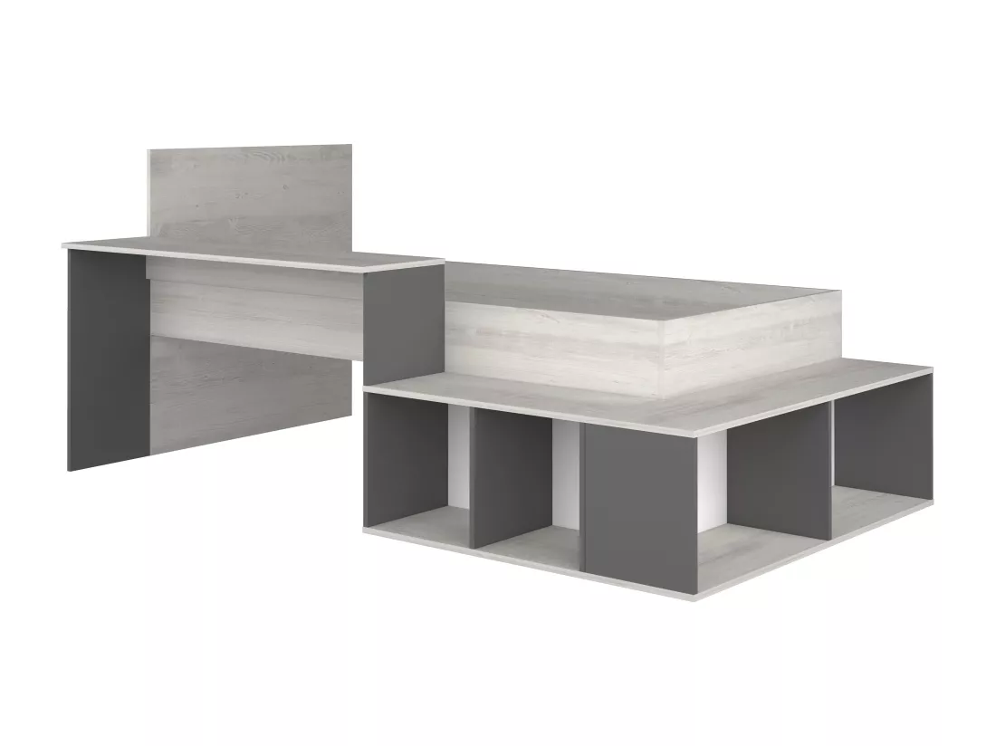 Lit combiné 90 x 200 cm avec rangements et bureau - Coloris : Naturel et anthracite - RIGALI