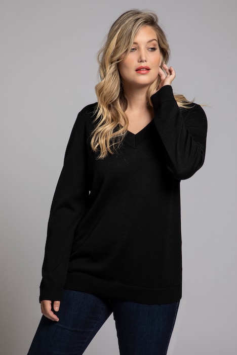 Pullover, V-Ausschnitt, Langarm, weicher Feinstrick