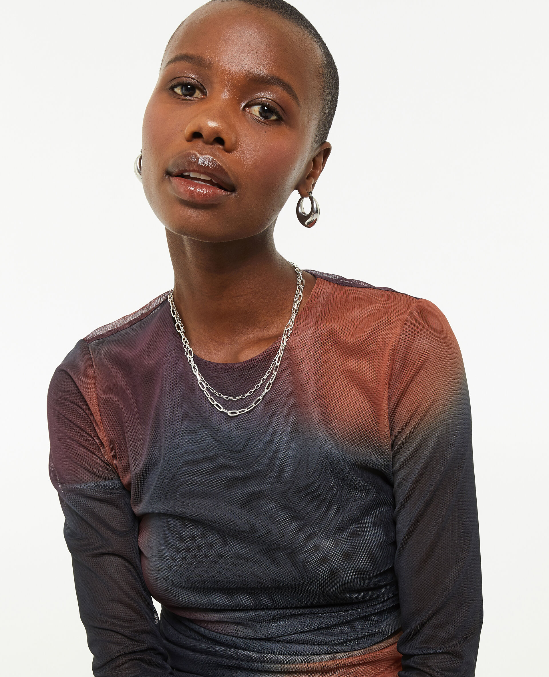 Top manches longues en tulle - Gris foncé