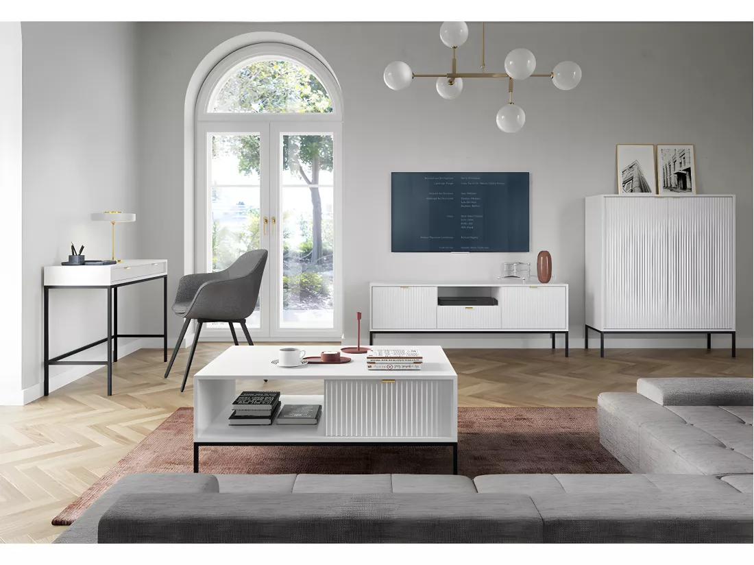 Bureau console 2 tiroirs Rava Blanc