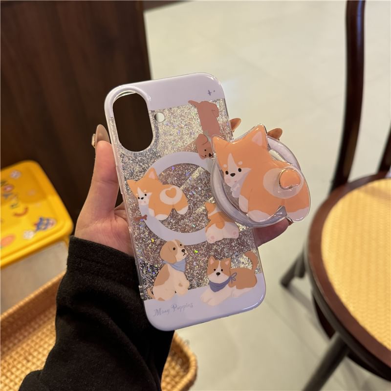 Edgin - Glitter telefoonhoesje met hond - iPhone 16 Pro Max / 16 Pro / 16 Plus / 16 / 15 Pro Max / 15 Pro / 15 Plus / 15 / 14 Pro Max / 14 Pro / 14 Plus / 14 / 13 Pro Max / 13 Pro / 13 / 13 Mini