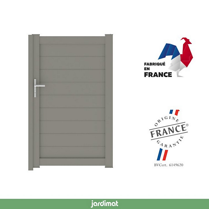 Portillon Jardimat battant aluminium Aquarelle gris quartz- 100 x h.170 cm