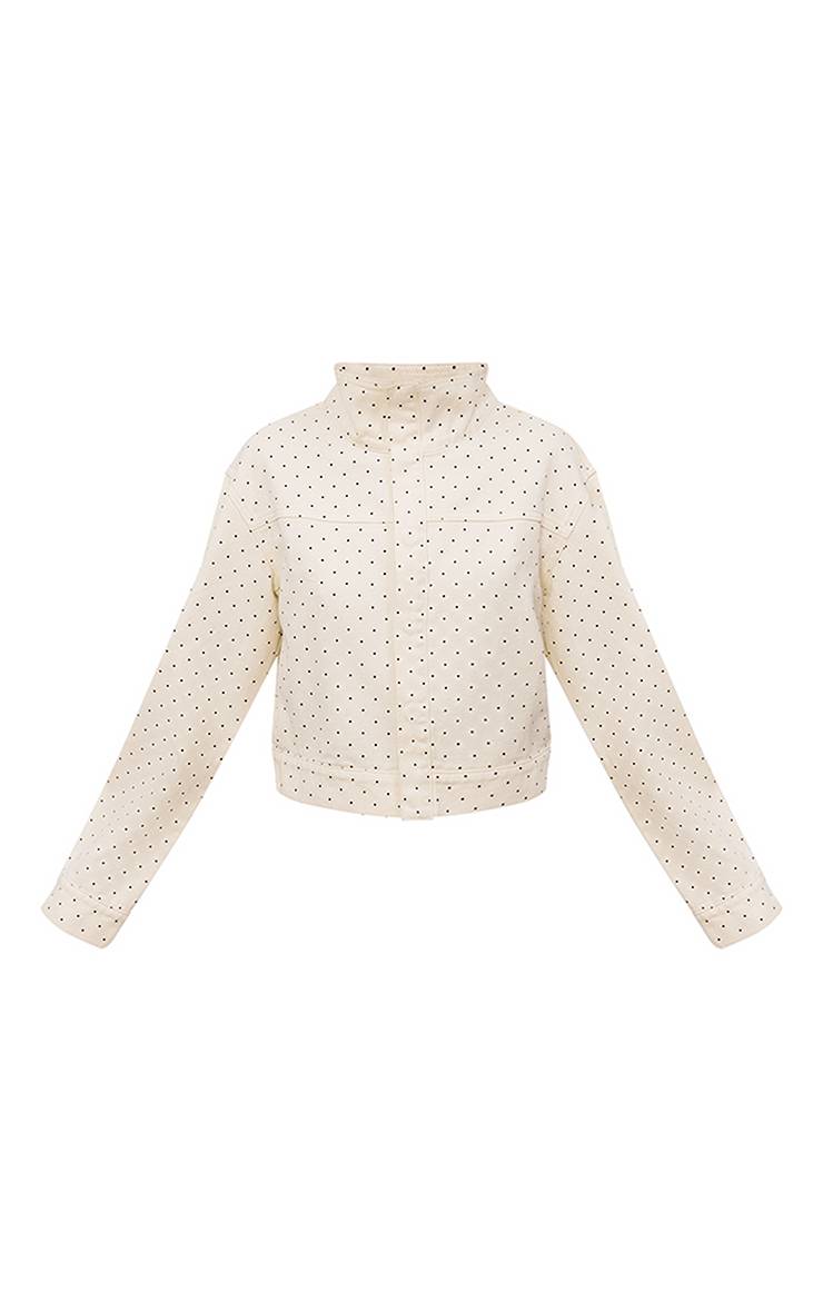 Crème Veste En Jean Courte À Col Montant À Pois
