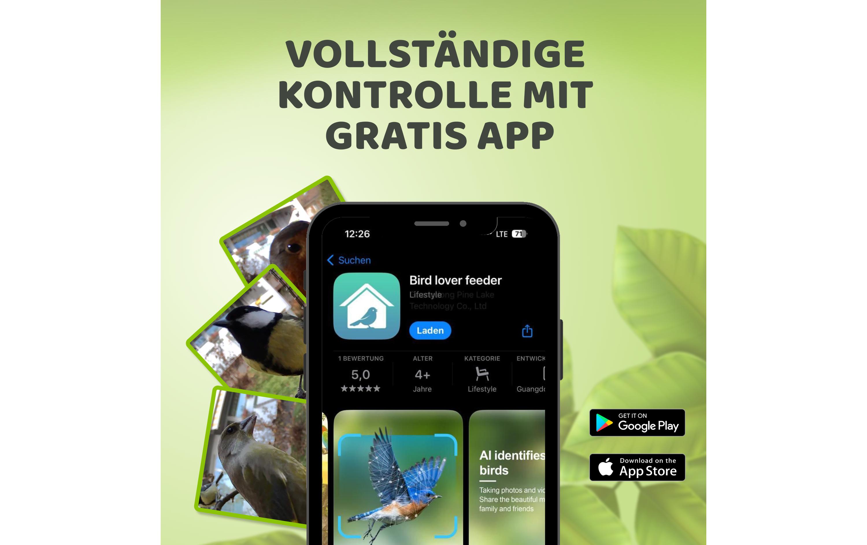 Vogelfutterhaus mit Kamera mit Solarpanel<br>Vogelhaus aus Holz mit AI-Kamera