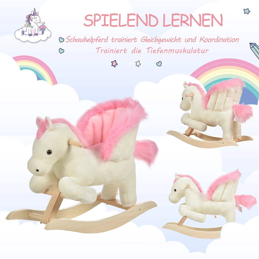 HOMCOM Schaukelpferd mit Tiergeräusche weiß, rosa