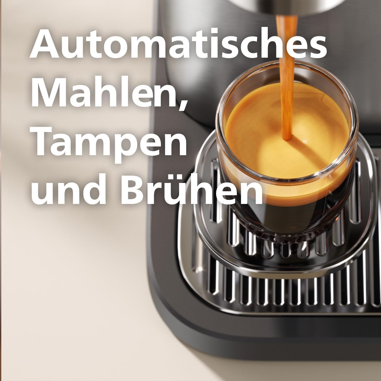 PHILIPS Baristina Plus Espressomaschine, Automatisches Mahlen, Tampen & Brühen, 16 Bar, Einfache Reinigung, Espresso, Iced Coffee, Café Crema, Mit Mahlwerk, Edelstahl mit Holz-Siebträger (BAR500/00)