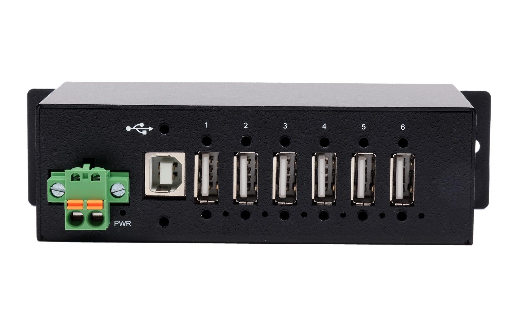 USB-Hub EX-1596HMVS<br>6-Port USB-2.0-Hub mit DIN-Rail-kompatiblem Metallgehäuse