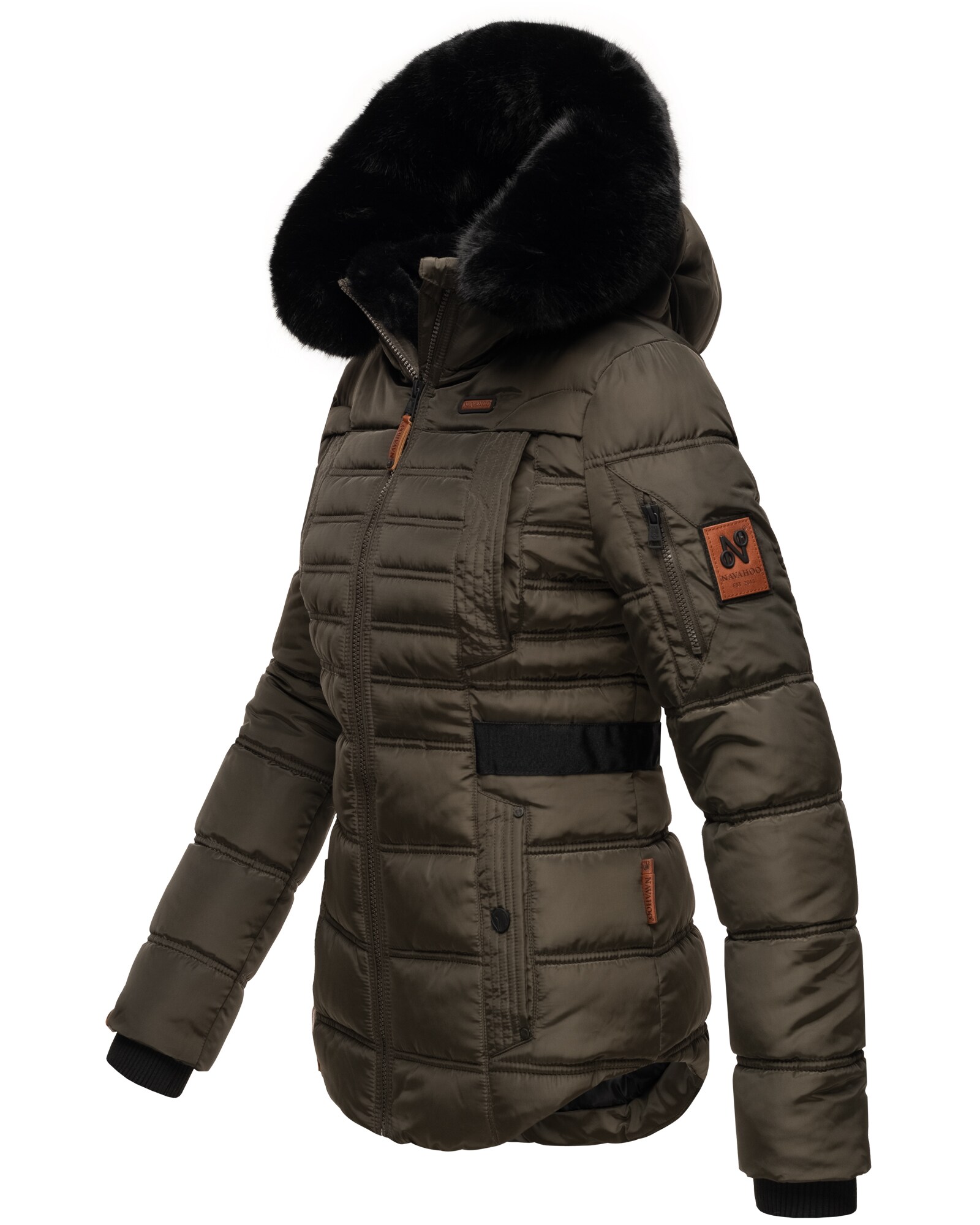 NAVAHOO Damen edler Winterjacke Kurzmantel mit abnehmbarem Kunstfellkragen Melikaa