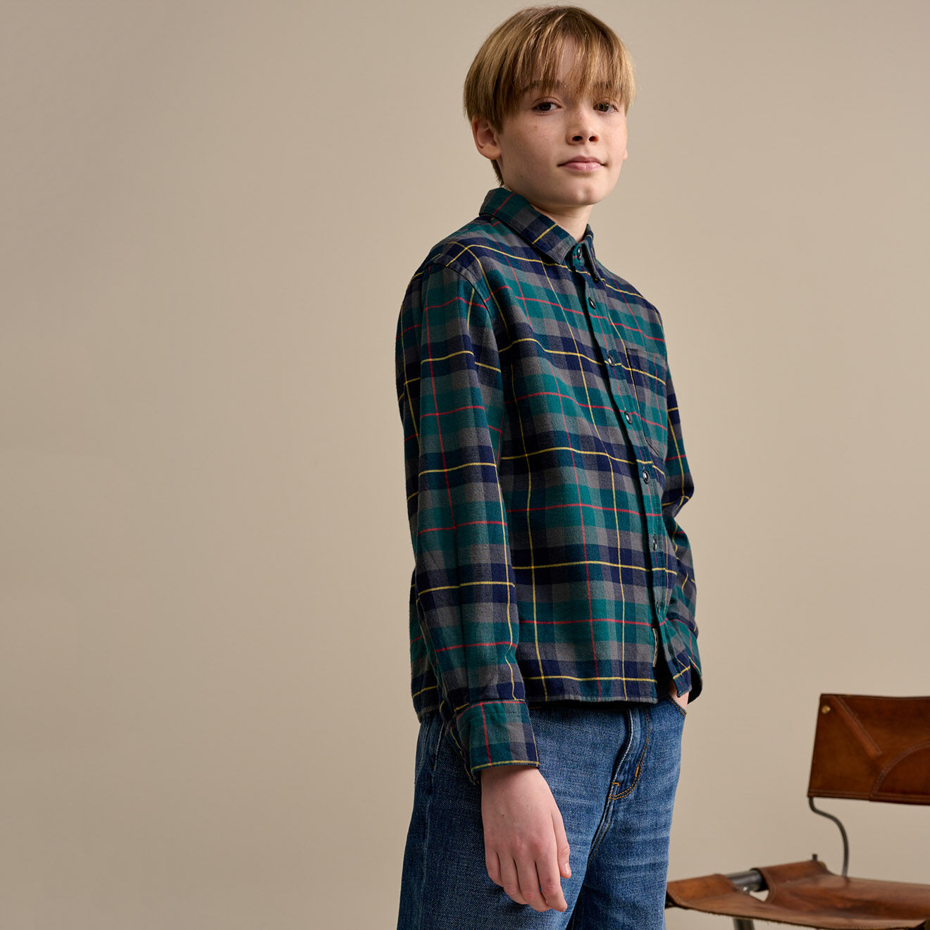 Bellerose Chemise Gulian à carreaux vert/marine