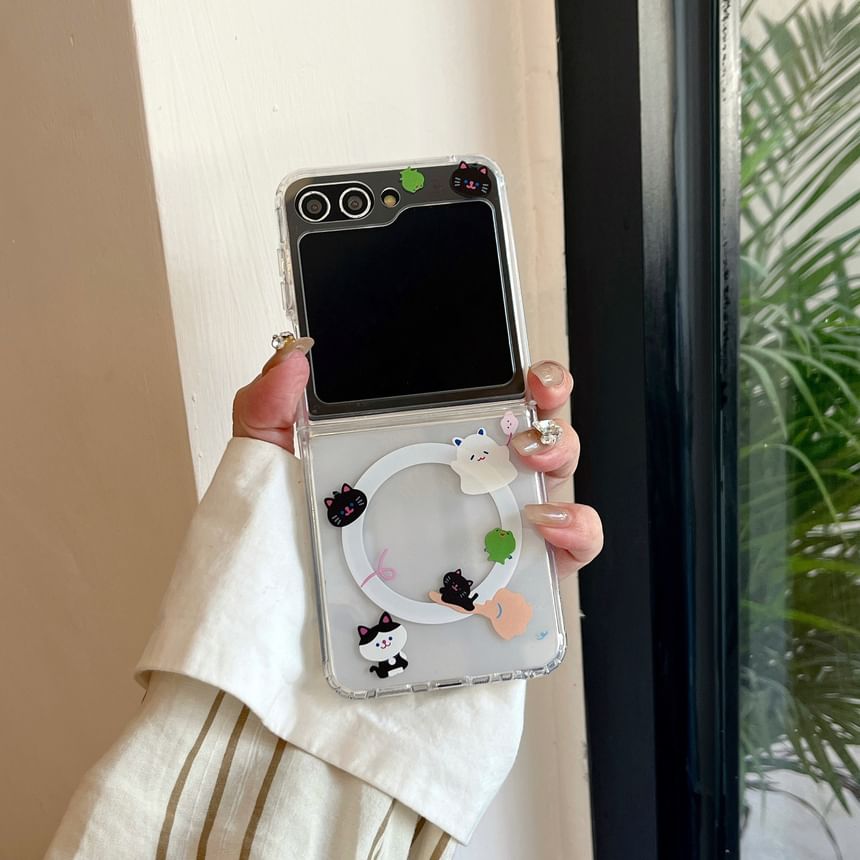 Edgin - Mobiele telefoonhoesje met kattenhouder - Samsung Galaxy Z Flip 3 / Flip 4 / Flip 5