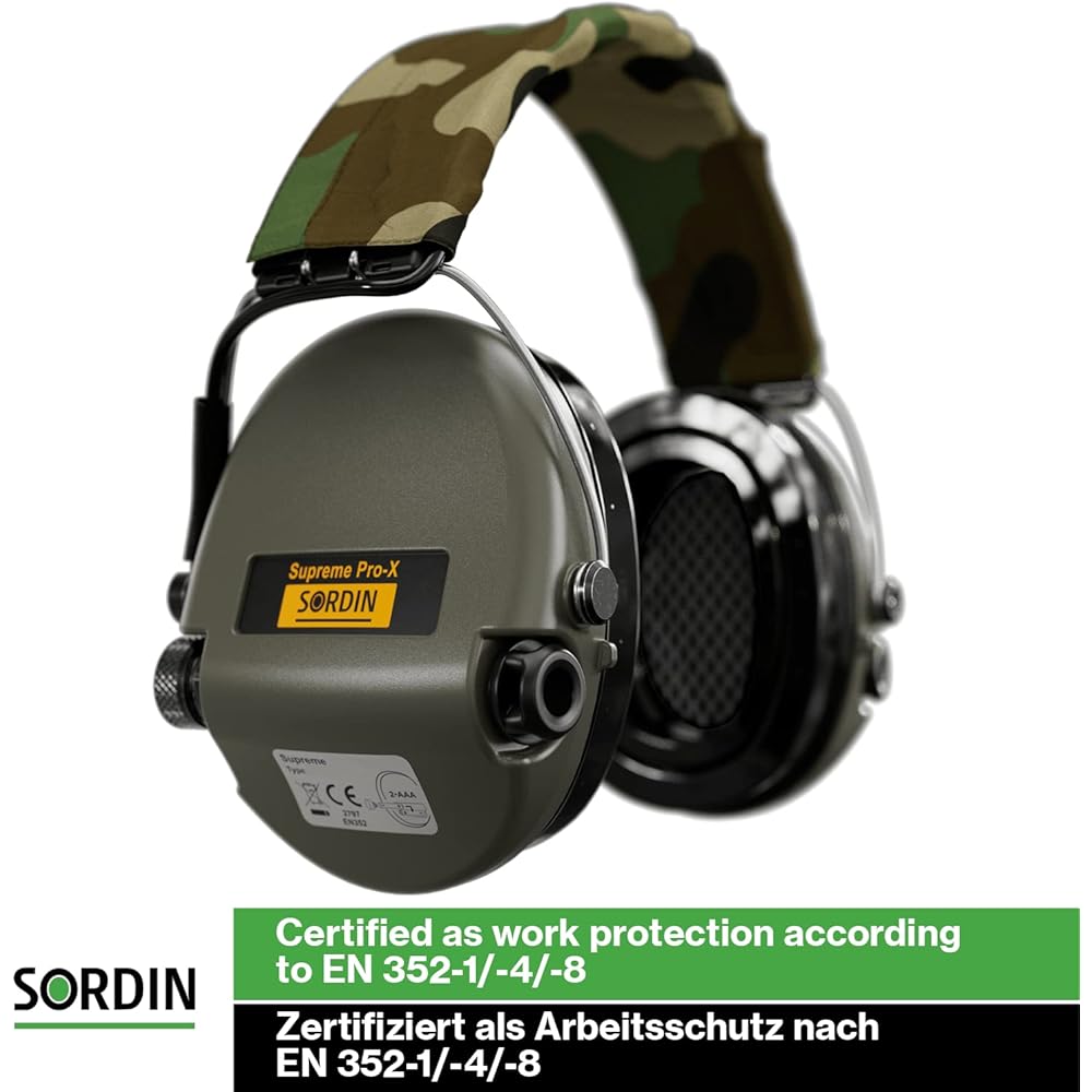 Sordin Pro X LED Casques Antibruit électroniques à Forte Atténuation 75302-X-07 - Protection Auditive - Coussins en Gel - Coques d'oreilles Vertes : Bricolage
