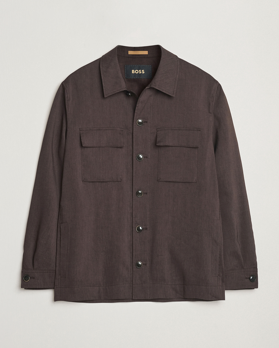 BOSS CAMEL Corvin Linen Shirt Jacket Dark Brown