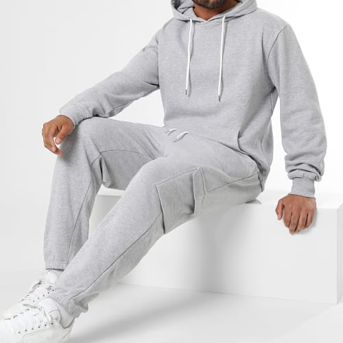 Ensemble Sweat Capuche Et Pantalon Jogging Cargo 1070546 Gris Chiné