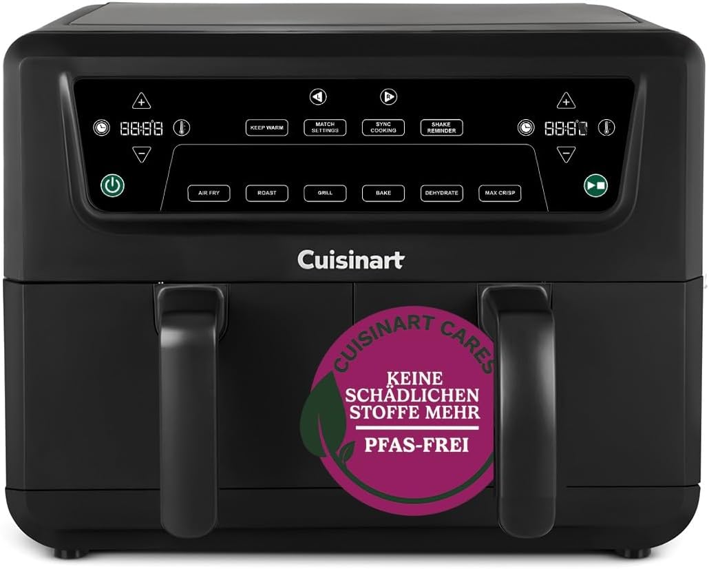 Cuisinart XXL 10.4L Zweizonen-Heißluftfritteuse| PFAS Frei | Chemiekalien frei,| Braten, Grillen, Backen, Dehydrieren und Warmhalten | 2 kammern| 2 x 5.2L - 8+ portionen| Spülmaschinenfeste Teile