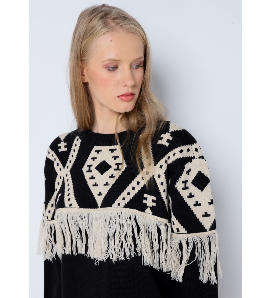 Lois Jersey com estampa de diamante e franjas pretas