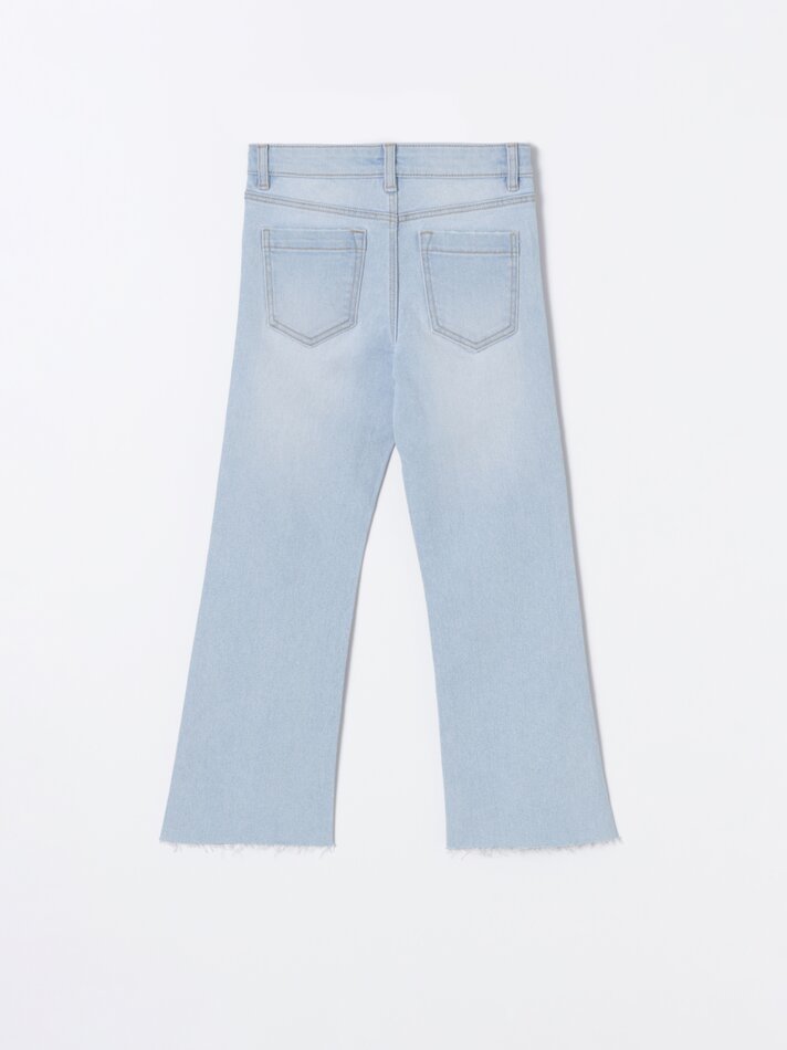 Calça jeans flare curta - Azul claro