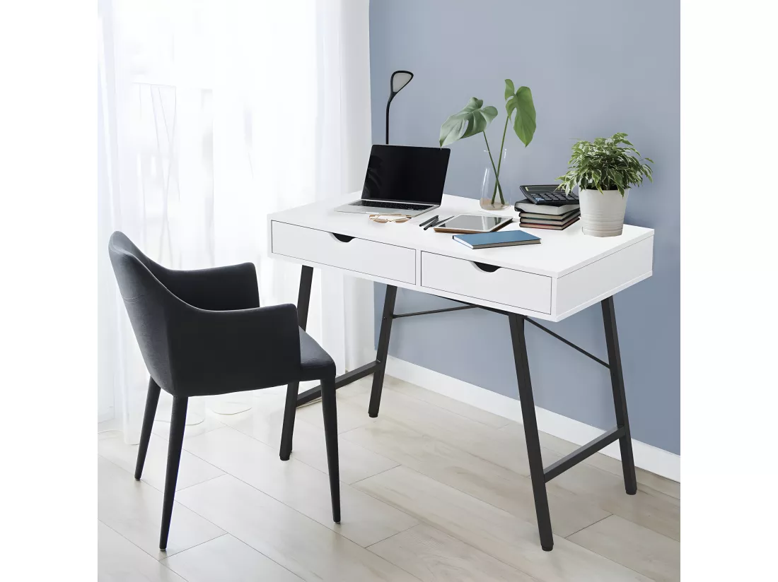 Bureau BOSTON 100 x 48 cm/ Blanc et métal noir