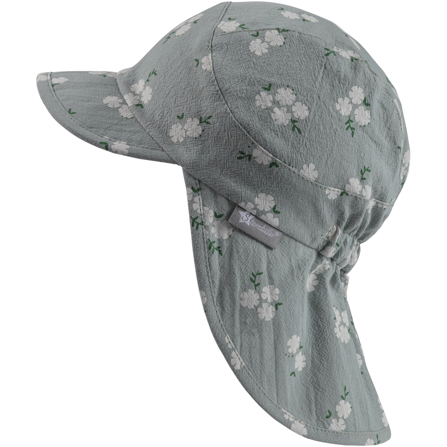 Sterntaler Schirmmütze mit Nackenschutz Blüten steingrün