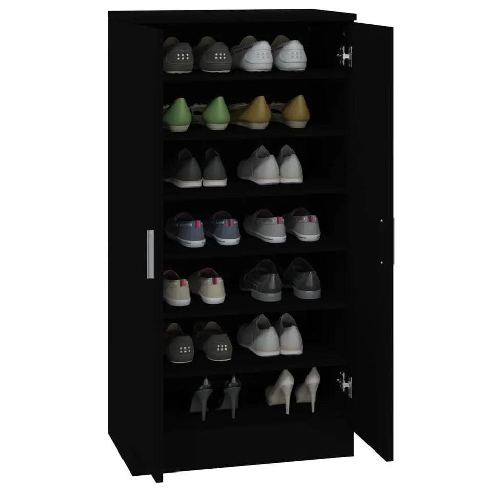 vidaXL - Schoenenkast 14 paar met 2 deuren - Zwart - Bewerkt hout - 55x35x108 cm