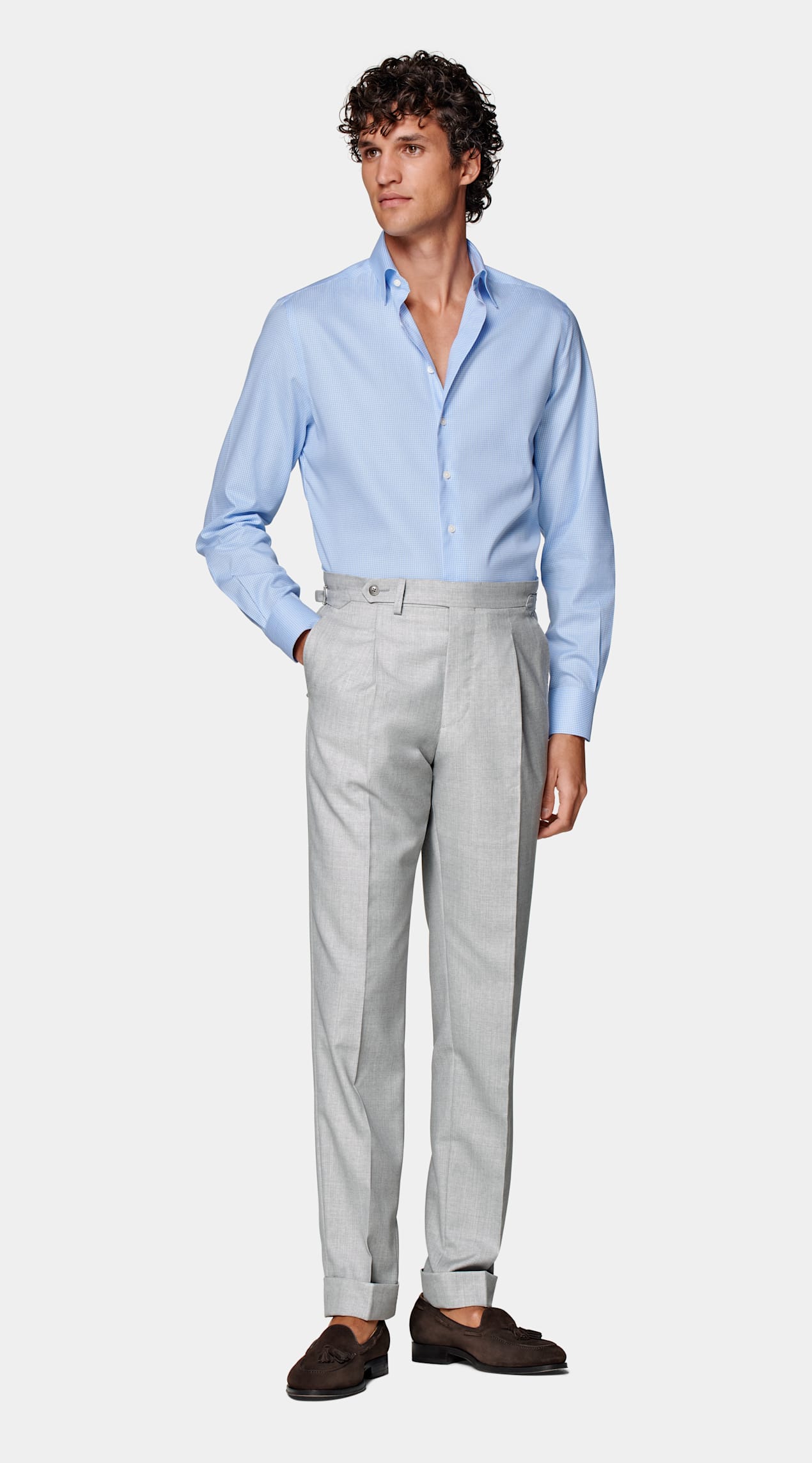Chemise coupe ajustée en twill bleu clair à carreaux