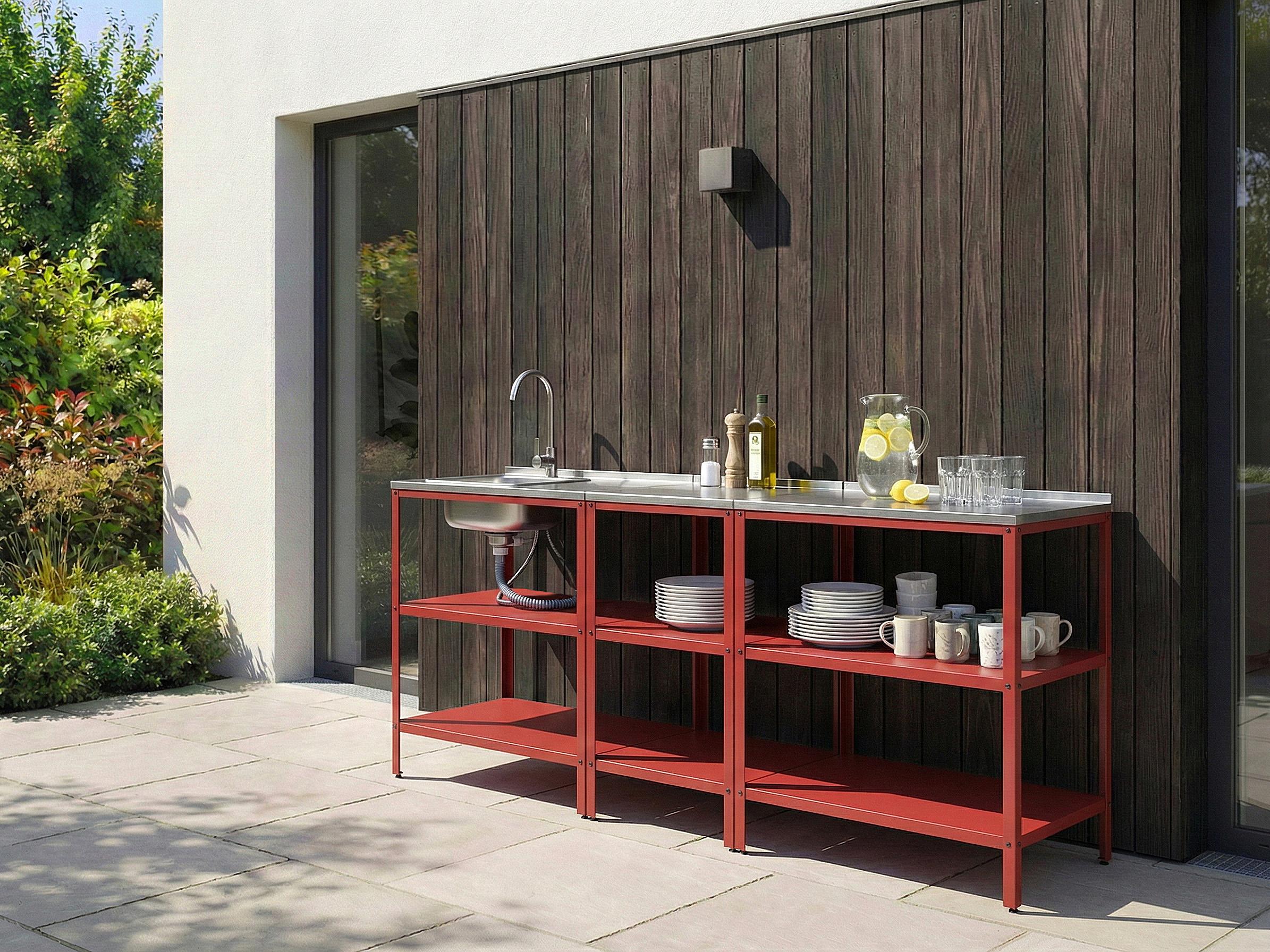 Tuin keukenset 3-delig met spoelbak VILAMA Metaal Rood