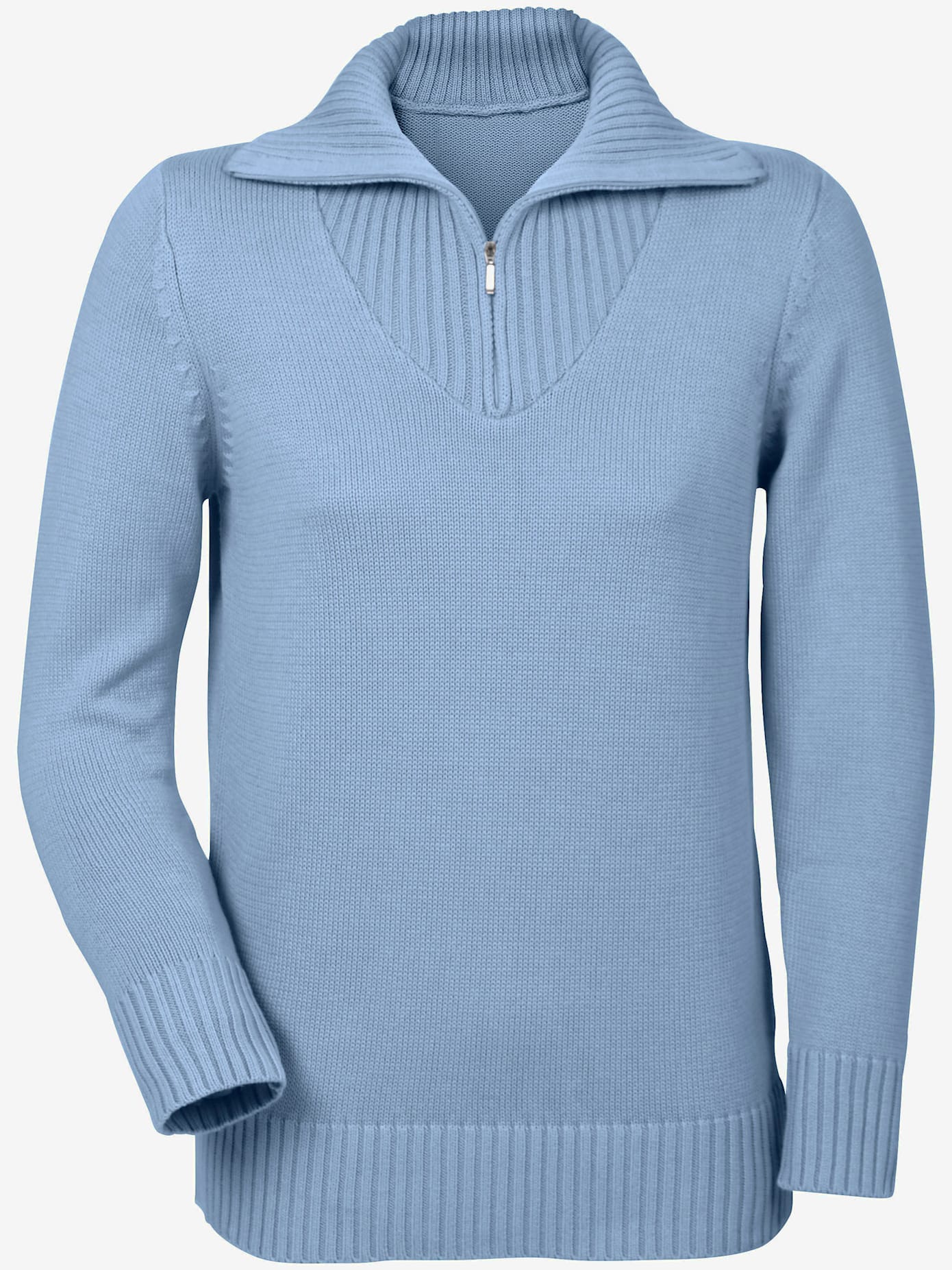 Pull en maille côtelée col montant à glissière