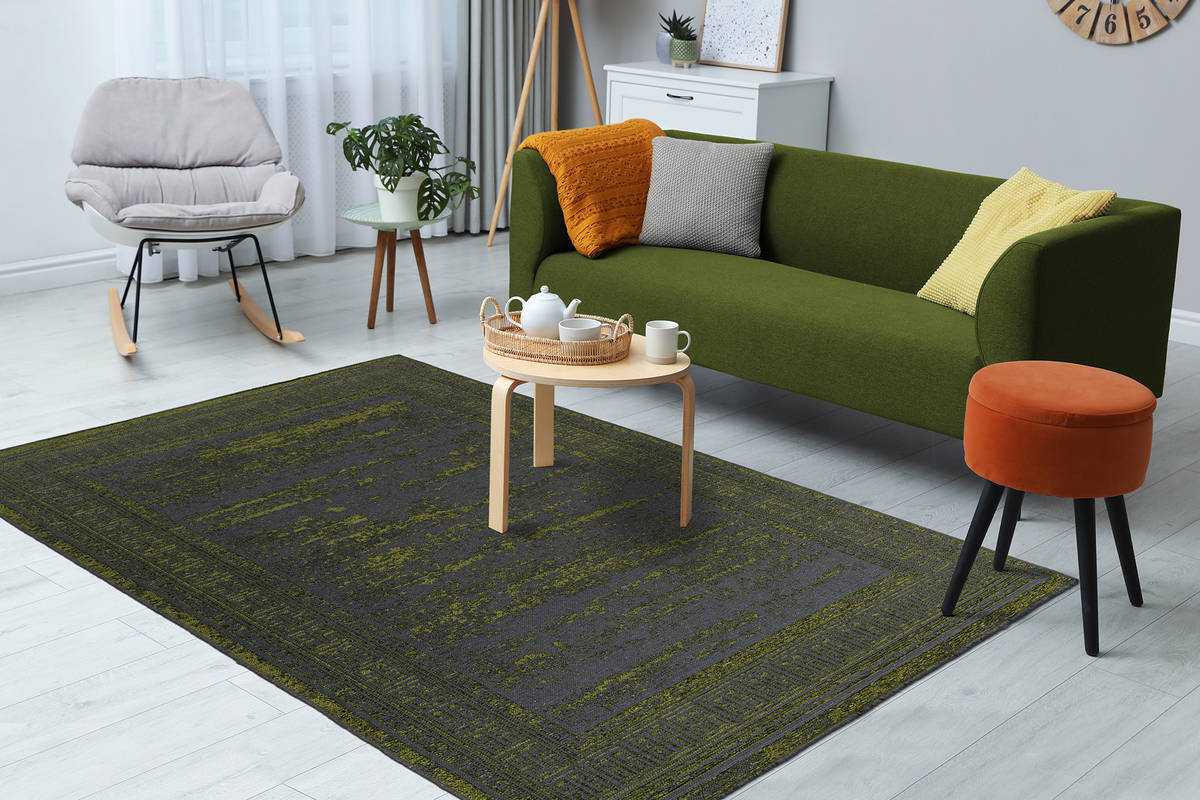 Flachgewebeteppich KALEVI 300 - grün - mit 3D-Struktur - 80x150 cm