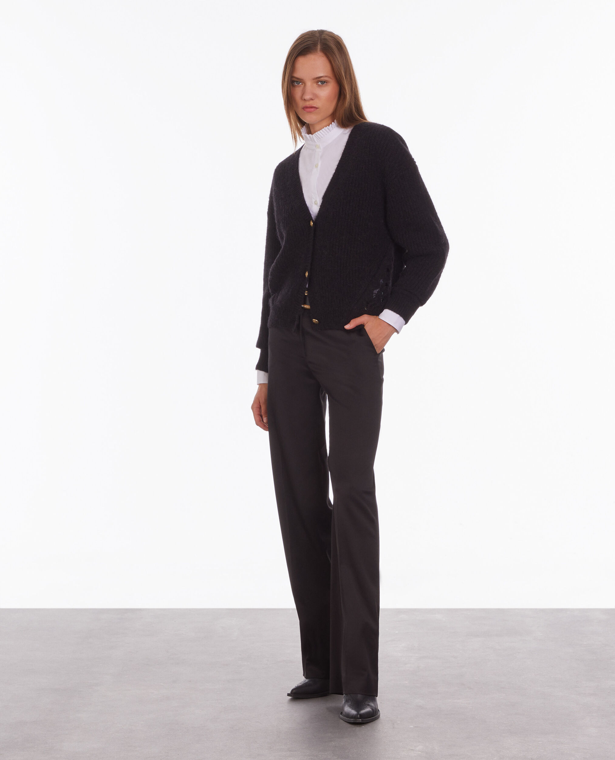 Cardigan noir en laine mélangée