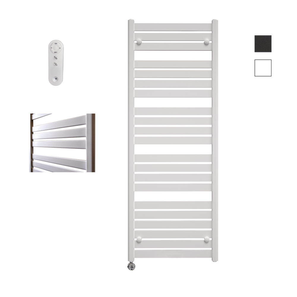 Sanicare Moda elektrische radiator 60x160cm wit mat met afstandsbediening en thermostaat chroom linksonder