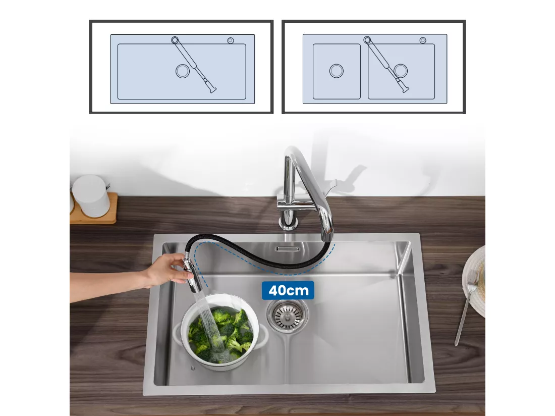 AuraLum Max Robinet Cuisine Douchette,Mitigeur Cuisine avec Douchette Extractible,Mitigeur Evier Rotatif 360°,2 Jets,Froid/Chaud,EU Modèle