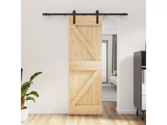 Porte coulissante et kit de quincaillerie 70x210 cm pin massif