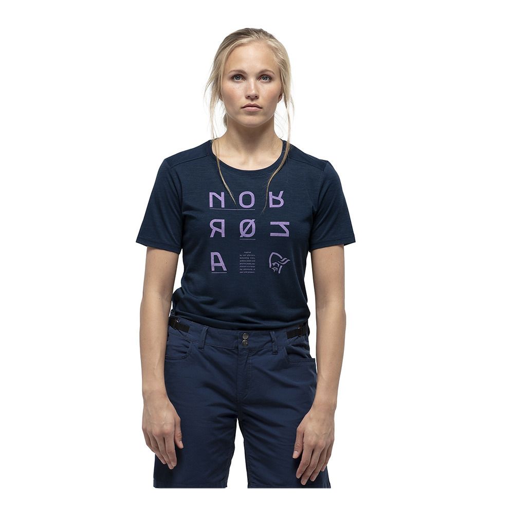 Norrona SVALBARD WOOL - Tee-shirt Femme night/violet tull