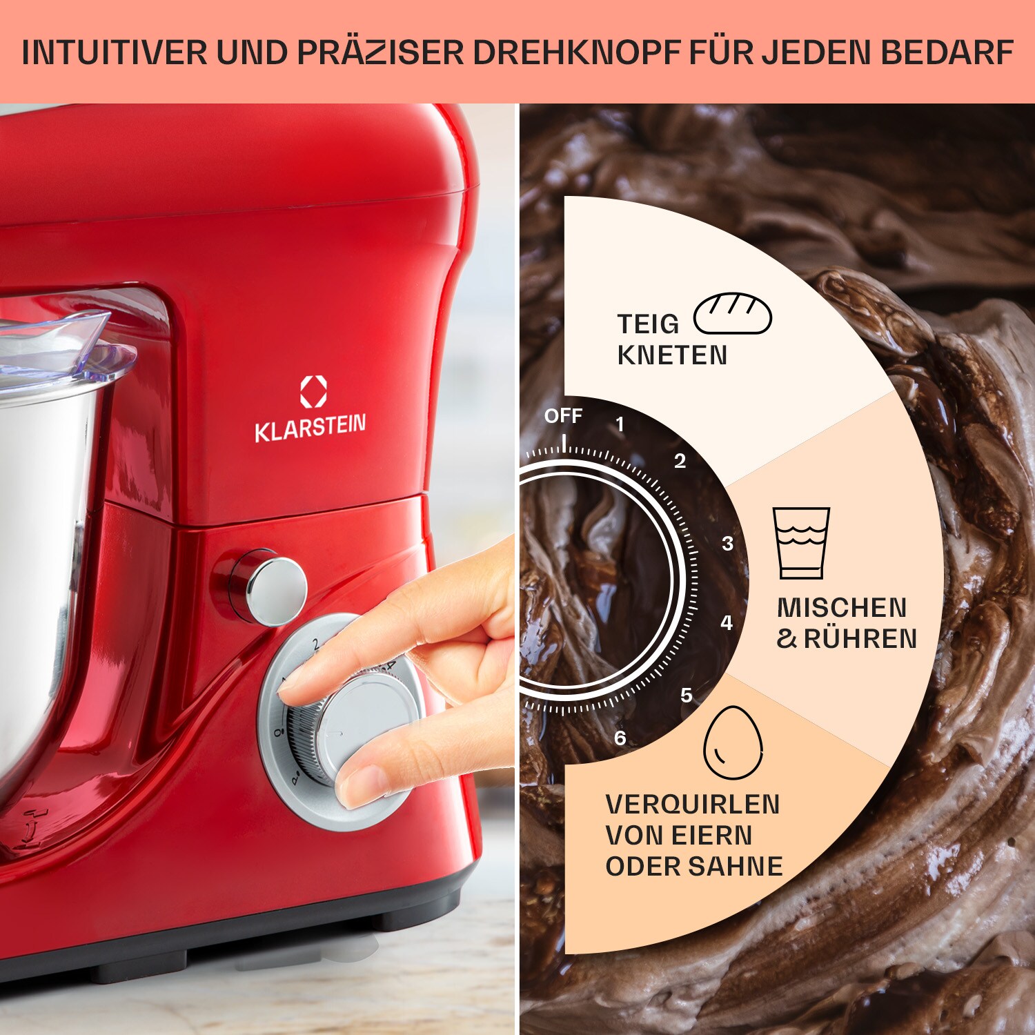 Bella Pico 2G Küchenmaschine 1300W 1,7PS 6 Stufen 5 Liter Rot