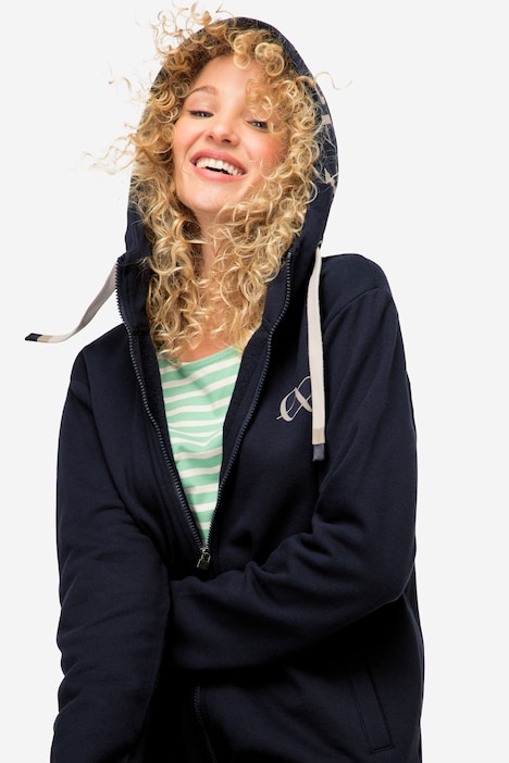 Hoodiejacke, extra lang, Kapuze, Langarm
