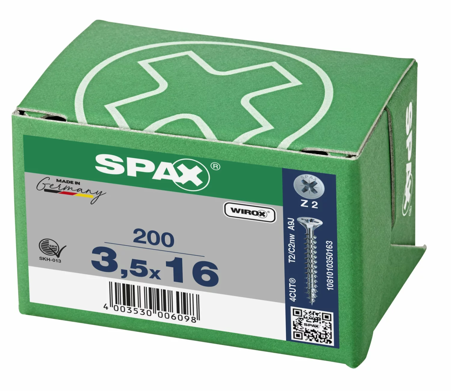 SPAX 1081010350163 Universele schroef, Verzonken kop, 3.5 x 16, Voldraad, Kruiskop Z2 - WIROX - 200 stuks