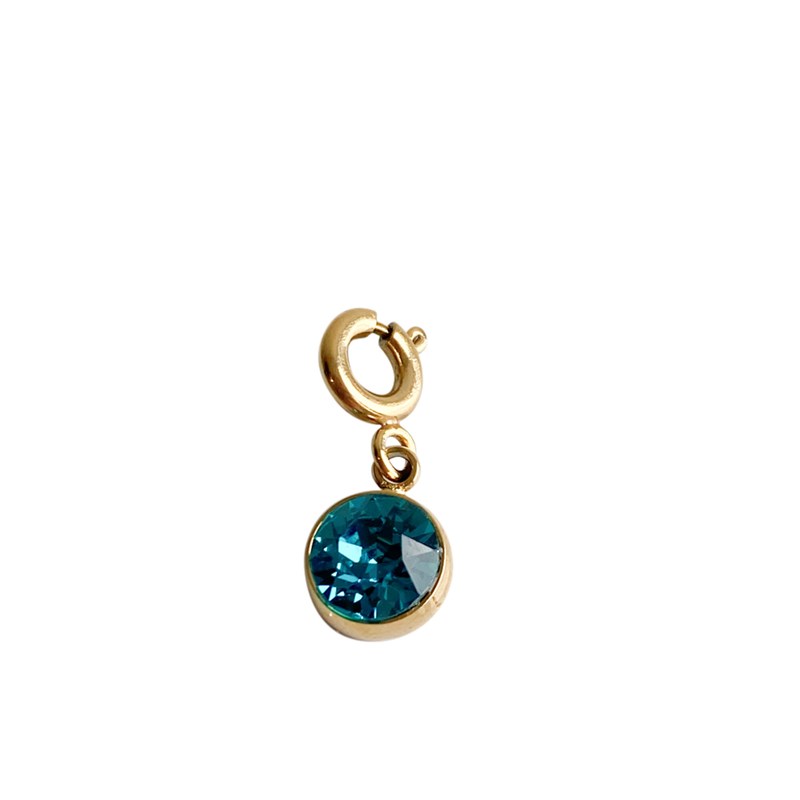 Charm pampille en acier doré avec cristal bleu turquoise